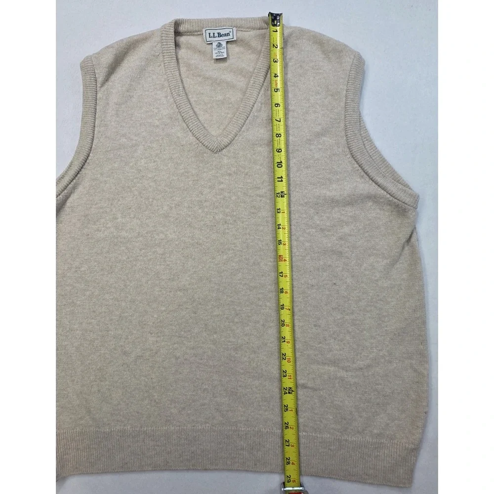 LL Bean Sweater Vest‎ Mens XL Scotland Made Lambswool Beige V-Neck LIMITED USE